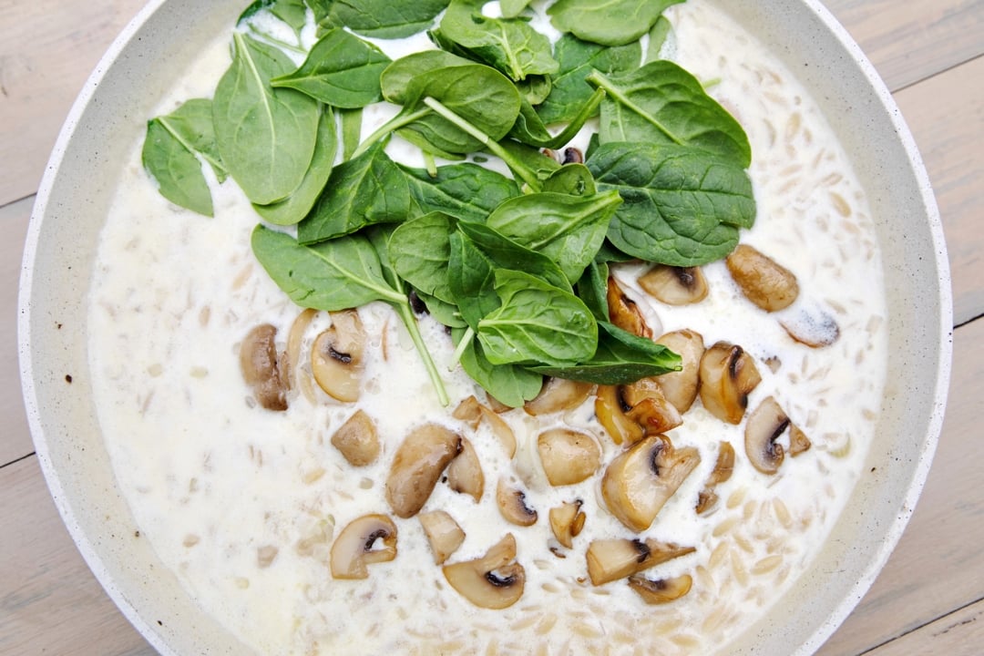 Orzo cremos cu ciuperci si spanac 3
